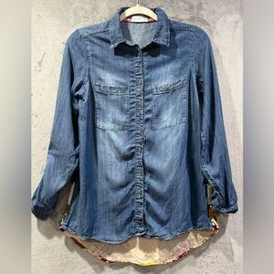 Altard State Womens S Denim Button Down Floral Print Velvet Burnout Boho